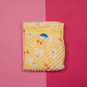 Baby Super Soft 100% Cotton Blanket With Hood - Yellow
