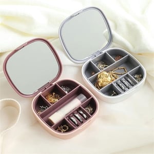 Jewelry Storage Box With Mirror - Grey