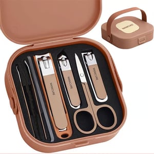 7pcs Manicure Set Box With Holder - Dark Rose Gold