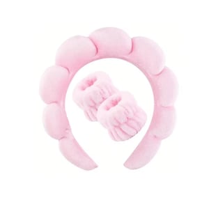Sweet Beauty Spa Headband & Wristband Set - Baby Pink