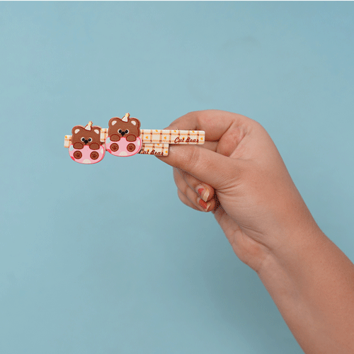 Girls Cute Cartoon Hair Clip 1 pair - Yellow Bear