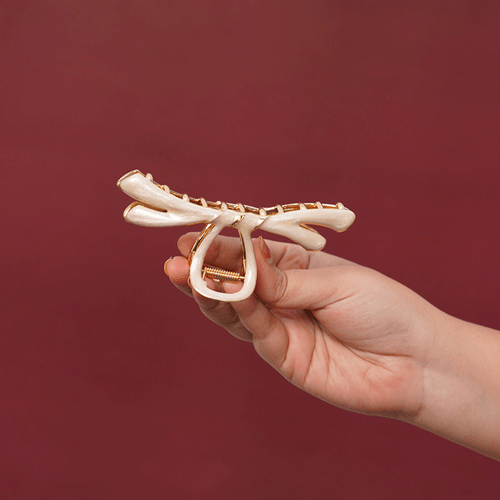 Bow Shape Metal Hair Clip - Cream