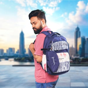 Stripelnc Exclusive School Backpack - Navy Blue & Creamy Pink