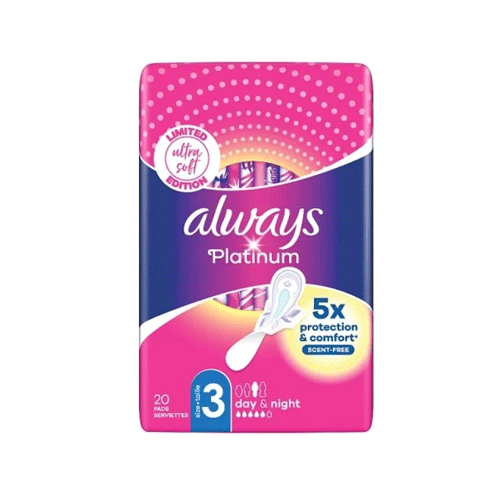 Always Platinum Day And Night Sanitary Pads Size 3 - 20pcs
