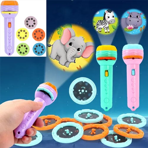 Educational Mini Flashlight Projector With 40 Pattern 5 Slides For Kids - Purple