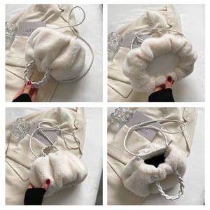 Fluffy Cozy Women PU Leather Handle Crossbody Bag