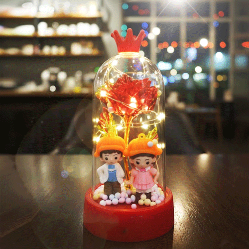 Couple LED Dome Lamp With Rose