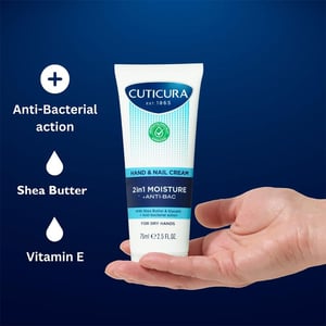 Cuticura 2 In 1 Moisture + Anti-Bac Hand & Nail Cream For Dry Hands 75ml