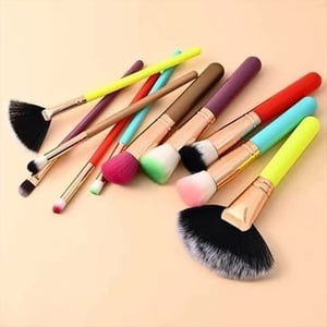 Multicolor Kabuki Makeup Brush 10pcs Set - Assorted