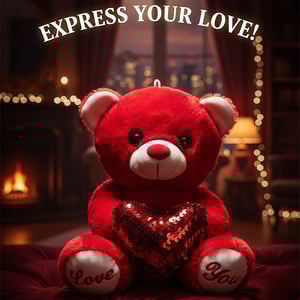 Red Teddy Bear With Heart - Sequin Heart
