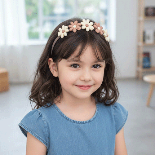 Girls Floral Headband - Deep Brown
