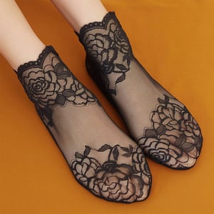 Women Elastic Net Semi Transparent Sock - Black