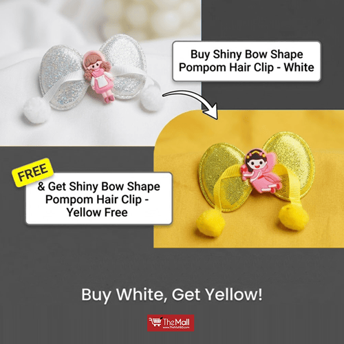 Shiny Bow Shape Pompom Hair Clip - White (Get Shiny Bow Shape Pompom Hair Clip - Yellow Free)