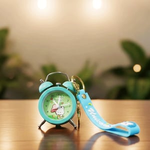 Mini Alarm Clock Key Ring - Teal