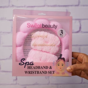 Sweet Beauty Spa Headband & Wristband Set - Baby Pink