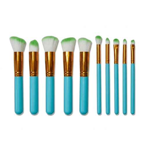 Premium Makeup Kabuki Brush Set 10pcs - Aqua Green