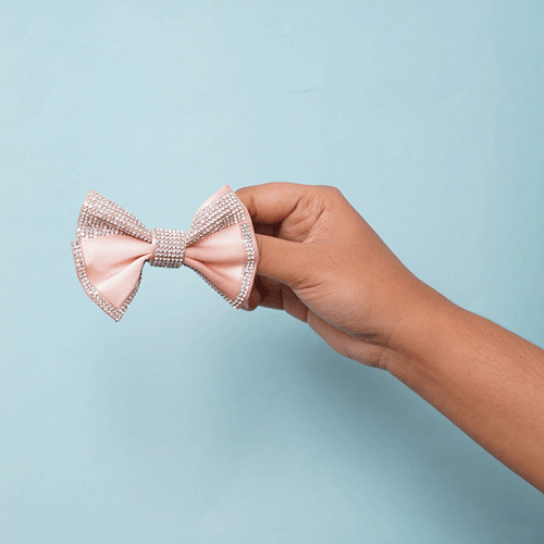 Shiny Stone Bow Hair Clip - Pink