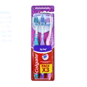 Colgate Zigzag Medium Toothbrush 3pcs - Green Purple Pink