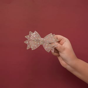 Fancy Bow Tie Shape Lightweight Hair Clip With Stone - Nude Pink