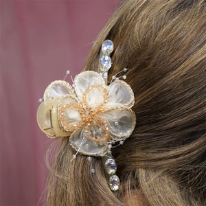 Large Size Hair Clip For Women - Cream & Gold