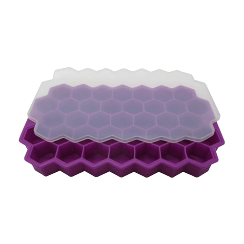 Honeycomb Pattern Ice Cube Trays With Cover - Purple