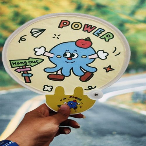 Folding Round Handheld Fan - Yellow Octopus