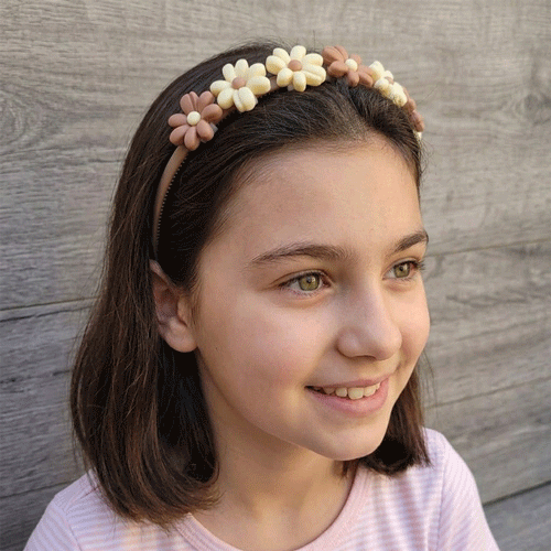 Girls Floral Headband - Brown