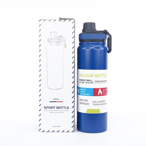 Stainless Steel Sports Vacuum Water Bottle 800ml - Blue •