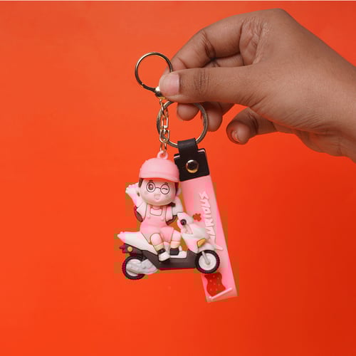Silicon Scooty Girl Keyring - Pink