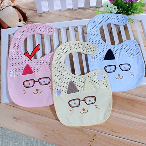 Yi Daier Baby Cat with Eyes Cartoon Waterproof Bib - Pink