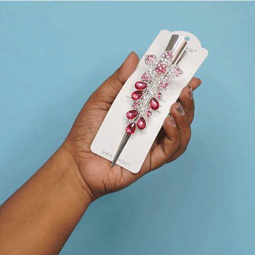 Flower Shape Rhinestone Hair Clip - Fuchsia