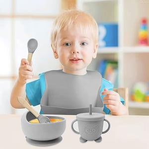Silicone Feeding Accessories 8pcs Set for Babies - Gray