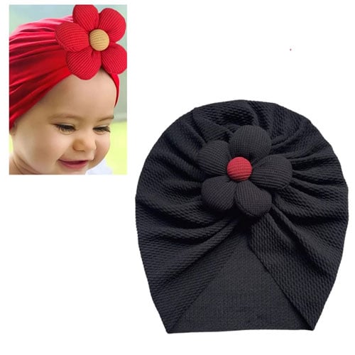 Baby Turban Cap Flower - Black