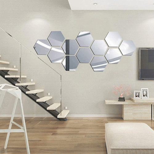 Hexagon Mirror Glass Wall Sticker 12pcs