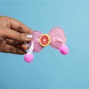 Shiny Stone Finish Bow Shape Pompom Hair Clip - Light Pink