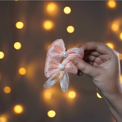 Cute Bow & Pearl Hair Clip 1pc - Peach Pink
