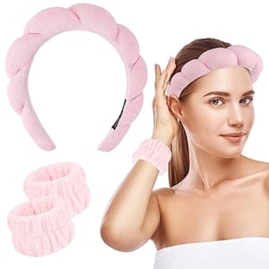 Sweet Beauty Spa Headband & Wristband Set - Baby Pink