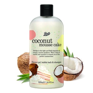 Boots Coconut Mousse Cake Shower Gel, Bubble Bath & Shampoo 500ml  •