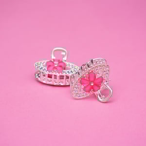 Oval Shape Rhinestone Hair Clip - Hot Pink
