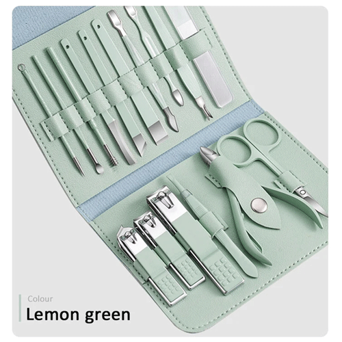 16pcs Manicure Set Pouch - Lemon Green