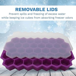 Honeycomb Pattern Ice Cube Trays With Cover - Purple
