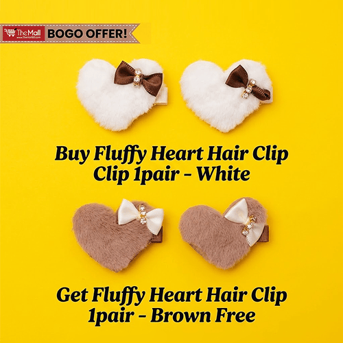 Fluffy Heart Hair Clip 1pair - White (Get Fluffy Heart Hair Clip 1pair - Brown Free)