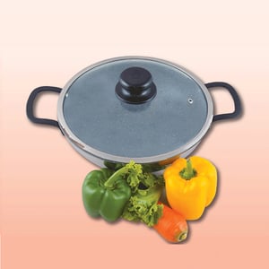 Non Stick 3 Layer Wok With Glass Lid - 26cm •