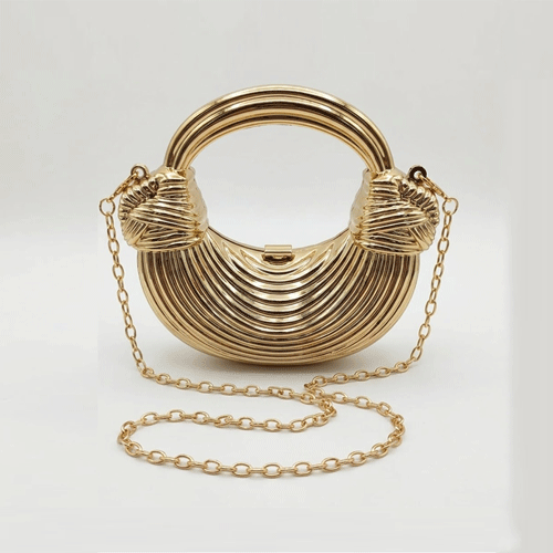 Gold Metallic Crescent Clutch Bag