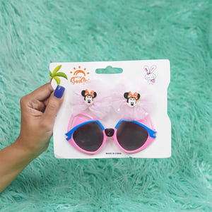 Fancy Sunglass & Minnie Mouse Bow Hair Clip Combo - Baby Pink
