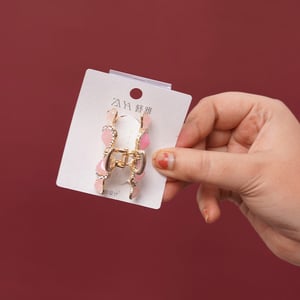 Heart Leaf With Stone Hair Clip - Pink