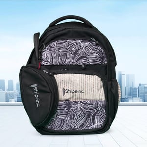 Stripelnc Exclusive School Backpack - Black & White Leaf