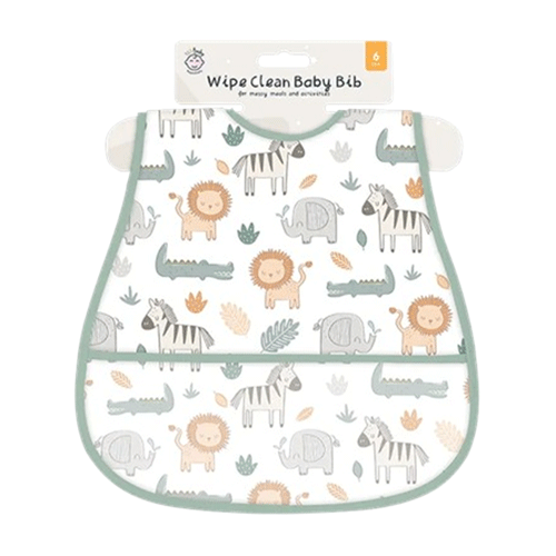 123 Baby Wipe Clean Baby Bibs - Animal 6m+