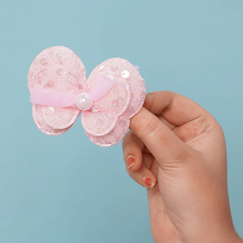 Double Layer Butterfly With Pearl Hair Clip - Pink