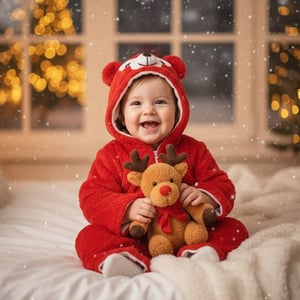 Winter Teddy Romper For Baby - Red Large
